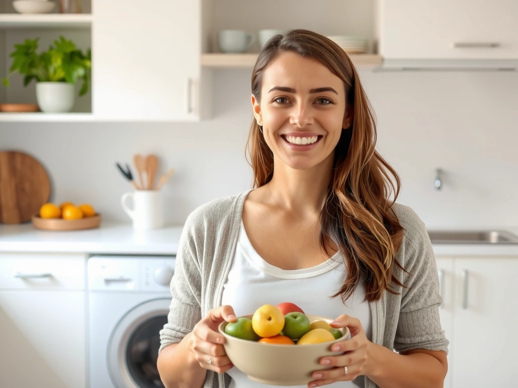 Glückliche Klientin Anna M. nach erfolgreicher Ernährungsumstellung